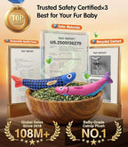 PetBusy Cat Toys with[5000mg A+Natural Catnip &Silvervine] [Baby Grade] Interactive Soft Chew Kicker Cat Toys for Indoor Cats & Kittens, [Crinkle &Bell] Fish Sound Toy, Drives Bored Cat Crazy with Fun