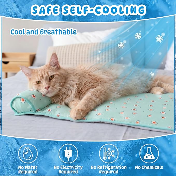 4 Pack Cooling Dog Mats with Supportive Pillow 23.6" x 31.5" Self Cooling Dog Pads Ice Silk Washable Pet Cool Mat Summer Cat Sleeping Pad with Storage Bag for Crate Bed Floor (Large, Green)