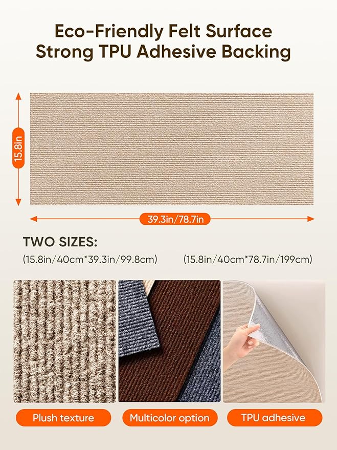 Cat Scratch Mat Furniture Protector, Eco-Friendly DIY Trimmable Self-Adhesive Cat Scratching Pad, Couch Wall Sofa Guard, Reusable Claw Scratching Protector 39.4"x15.8" (Beige)