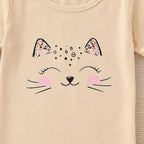 4-8T Toddler Girl Clothes Cat face print Short Sleeve Top+Pants Outfits Girl Spring and summer 2-Piece Set