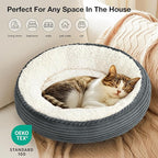 Love's cabin Round Donut Cat and Dog Cushion Bed, 20in Pet Bed for Cats or Small Dogs, Anti-Slip Water-Resistant Bottom, Super Soft Durable Fabric Pet beds, Washable Cat Dog Bed Stripe Bluish Grey
