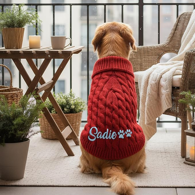 Custom Dog Sweater with Embroidered Name Personalized Knitted Winter Clothes for Small Medium Large Dogs Soft Pet Sweater for Cats Girl Boy Christmas Birthday Gifts