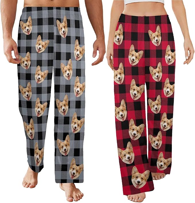 Artsadd Personalized Christmas Pajama Pants Socks for Men Custom Photo Pajama Bottoms for Men S-XXL