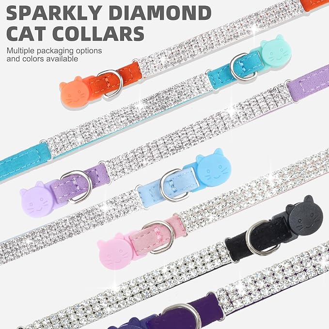 EXPAWLORER Soft Velvet Safe Cat Collars for Girl Cats - Rhinestones Bling Diamante Adjustable Collars Breakaway- Chirstmas Cat Clollar Gifts with Bells for Boy Cats Kitty and Small Dogs