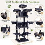 Globlazer Big Cat Tower for Indoor Cats, 80inch Cat Tower for Multiple Adult Cats XXL Cat Tree with Scratching Post, Hammock, 3 Perches, 2 Condos, 2 Hanging Basket, F80, Dark Grey