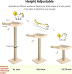Window Cat Perch with Scratching Posts, 46" Wood Tree Bed for Maine Coon Big Cats Perching and Lounging, Mounted with 3 Strong Suction Cups (Wood Platform)