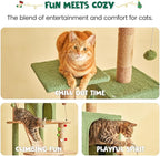 MWPO 63.8 Inches Green Cat Tree for Indoor Cats, Multi-Level Cat Tower with Sisal-Covered Scratching Posts, Padded Platform, Hammock, Dangling Toys, Stable Cat Condo Pet Play House