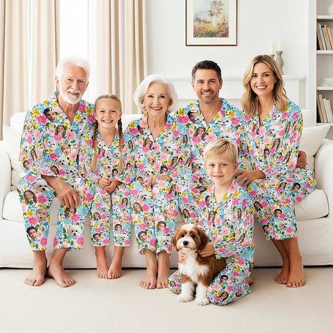 Artsadd Custom Pajamas for Women Men Family, Personalized Face Pjs Pajama Pants, Funny Pet Photo Loungewear Sleepwear Jammies