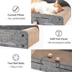 FUKUMARU 26 Inch Cat Scratcher Bed, 2 Reversible Cardboard Cat Scratch Pads Refill for Indoor Cats, Durable Large Cats Scratching Bed Sofa Couch Lounger with Fun Toys, Furniture Protector, Grey
