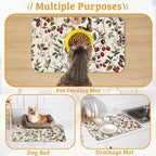 Butterfly Flower Dog Food Mat,Vintage Berry Absorbent Pet Feeding Mat for Food and Water Bowl,Quick Dry Dog Placemat Non Slip Rubber Backing Waterproof Pet Supplies 16" x 24"