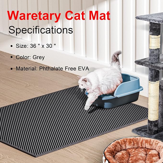 Cat Litter Box Mat: 36"x 30" Waterproof Kitty Cat Litter Trapping Mat, Easy-clean Double-layer Scatter Control Pad Rug (Black)