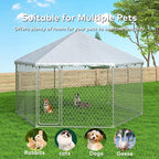 9.1x9.1 FT Outdoor Dog Kennel Heavy Duty Dog Enclosure with Waterproof Cover and Security Lock, Galvanized Wire Mesh Hexagonal Large Dog Kennel(109.4x109.4x95.3IN)