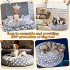 Youyole Medium Washable Round Dog Bed Cover Replacement Waterproof 30 x 30 x 10 in Round Donut Bed Cover for Dog Soft Gray Pet Beds Protector Sheet with Lovely Star Print for Donut Beds & Pet Couch