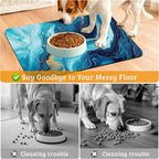 Dog Bowl Mat,Blue Gold Marble Pet Feeding Mat for Floors Waterproof,Flowing Absorbent Dogs Placemat for Food and Water Quick Dry Pet Cat Feeding Mats with Non Slip Bottom 16" x 24"