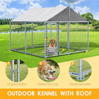 7.5×7.5×5.3 FT Outdoor Dog Kennel with Roof, Dog Enclosure w/Rotating Feeder, Large Heavy Duty Dog Run Playpen w/2 Stainless Bowls, Galvanized Pet House w/Secure Lock, Waterproof Cover (7.5FT)