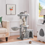 Yaheetech 34.5in Scratching Post, Cat Scratchers for Indoor Cats and Kittens, Multifunctional Activity Post w/Sisal Rope＆Dangling Ball＆Large Condo, Light Gray