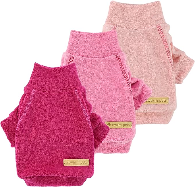 Fitwarm 3 Pack Classic Fleece Dog Sweater, Turtleneck Dog Sweatshirt, Dog Winter Clothes for Small Dogs Girl, Pet Pullover Jumper, Cat Apparel, Pink, Rose, Baby Pink, Medium