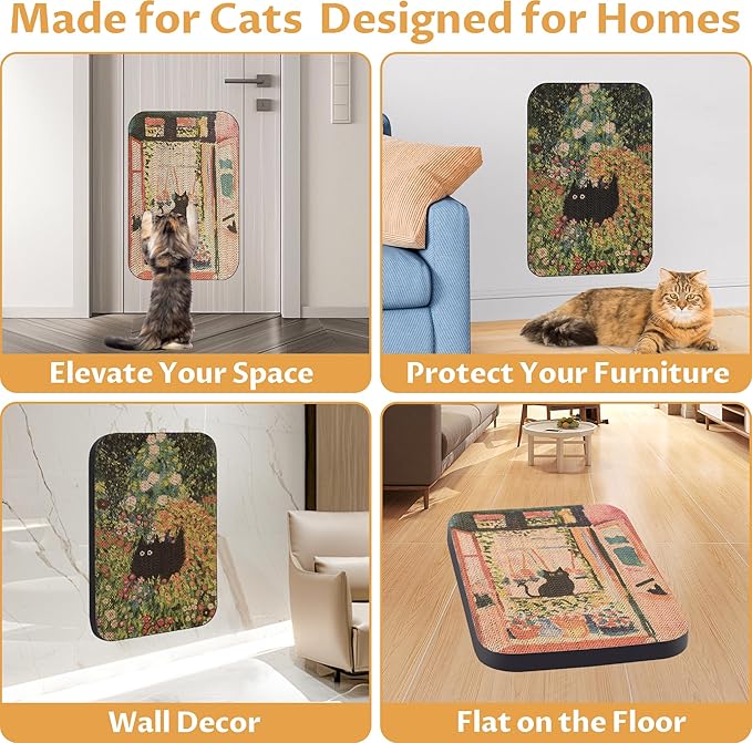 2 Pack Art Cat Scratcher, Wall-Mountable Cat Scratch Pad, Wall Cat Scratcher 16.7x11x1 Inch Cat Scratching Board for Indoor Cats Toy(Window & Garden)