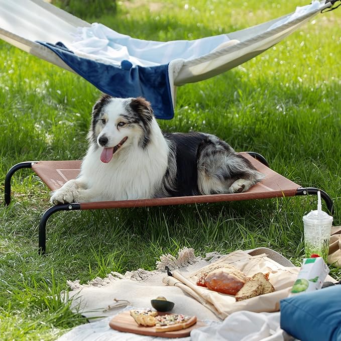 Bedsure Outdoor Elevated XL Dog Bed, Portable Indoor & Outdoor Cooling Raised Cot Pet Hammock Bed with Skid-Resistant Feet, Frame with Breathable Mesh, Terracotta, 54 inches