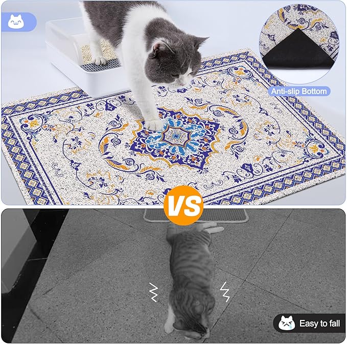 Glittme Cat Litter Mat with Non-Slip Bottom Litter Box Mat 33"X22" Litter Trapping Mat Easy to Clean Washable Cat Food Mat for Kitty,L