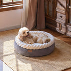 FUKUMARU Dog Bed, Calming Donut Dog Beds, Plush Faux Fur&Corduroy Cat Beds, Cute Round Washable Pet Bed for Large Cats and Small Dogs, Cat Cave with Anti-Slip Bottom, 25inch, Grey