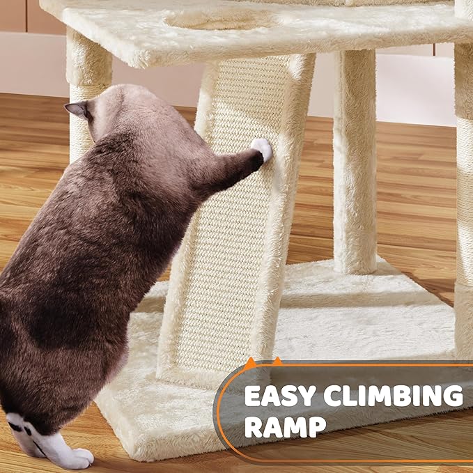 Yaheetech 68.5in Cat Tree Multi-Level Cat Tower with Large Cat Condo＆Cozy Perches Stable Pet Play House w/Sisal-Covered Scratching Posts＆Board for Indoor Cats, Beige