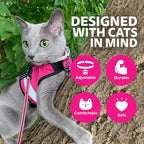 Kitty Holster Reflective Cat Harness – High-Visibility Cat Harness for Travel, Day and Night Walking - Soft Cotton Cat Accessories, Breathable, Secure & Washable, Made in USA - Flamingo Pink, S to M