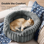 Bedsure ComfyFleece™ Small Cat Bed, Washable Round Cute Pet Beds for Indoor Cats, Super Soft Corduroy Kitten Bed with Anti-Slip Bottom, 20''x20''x8'', Warm Gray
