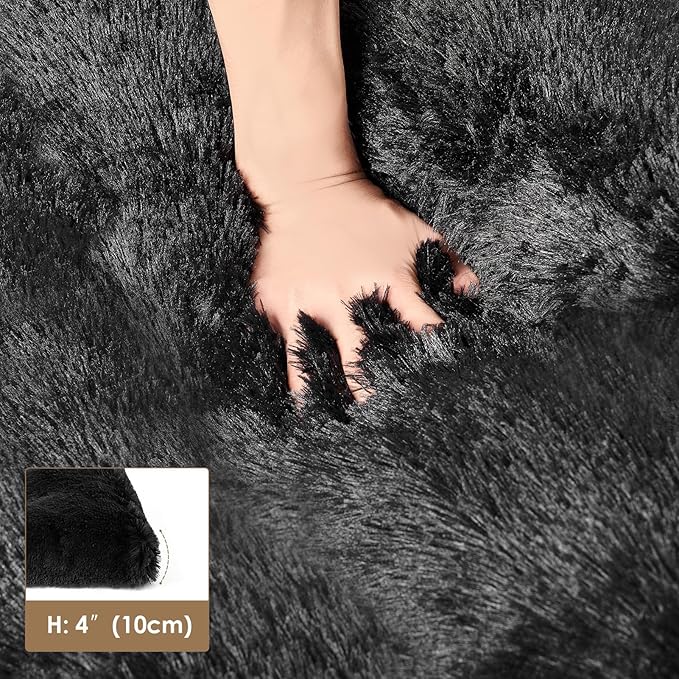 EHEYCIGA Fluffy Dog Crate Bed for Extra Large Sizes, Plush Faux Fur Crate Pad, Calming Anti Anxiety XL Bed, Washable Soft Warm Dog Mat with Non-Slip Bottom, Black