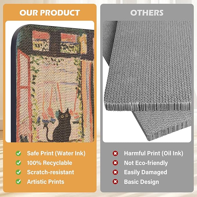 2 Pack Art Cat Scratcher, Wall-Mountable Cat Scratch Pad, Wall Cat Scratcher 16.7x11x1 Inch Cat Scratching Board for Indoor Cats Toy(Window & Garden)