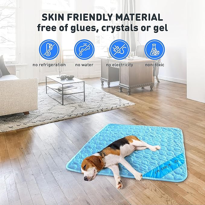 INSPECTOR TAIL Self Cooling & Traveling Mat + Free String Bag Pack/Washable & Portable Pet Soft Pad for Indoor or Outdoor/Perfect for Dog & Cats for Car Travel Kennel Sofa Bed Floor/Blue