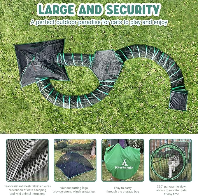 6-in-1 Cat Tents for Outside, Portable Outdoor Cat Enclosures for Indoor Cats, Pet Play Cage with Tunnels for Outside, Outdoor Catio, Pet Playpen Including 3 Tents and 3 Tunnels