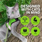 Kitty Holster Reflective Cat Harness – High-Visibility Cat Harness for Travel, Day and Night Walking - Soft Cotton Cat Accessories, Breathable, Secure & Washable, Made in USA - Loud Lime, XS