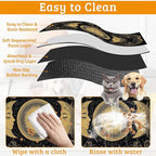 Dog Bowl Mat,Moon Sun Pet Feeding Mat for Floors Waterproof,Boho Vintage Absorbent Dogs Placemat for Food and Water Quick Dry Pet Cat Feeding Mats with Non Slip Bottom 12" x 20"