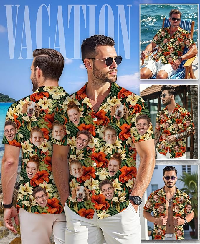 Custom Hawaiian Shirt with Face for Men Women Youth Kid, Personalized Hawaiian Shirts with Face Logo Photo Picture