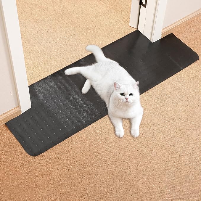 Uross Carpet Protector for Pets -3.6FT Black Round Corner Plastic Under Door Cat Carpet Protector for Doorway, Anti Cat Scratch Carpet Protector Mat, Stop Cats from Scratching