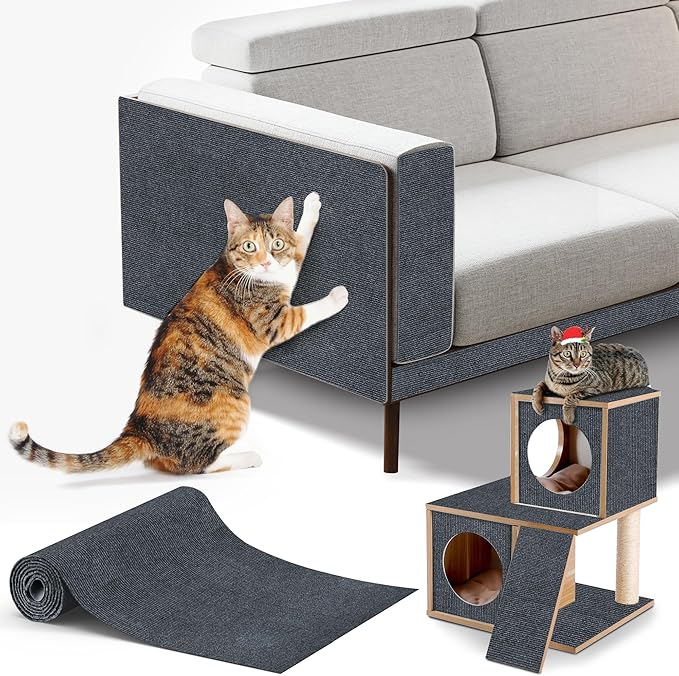 Cat Scratching mat Self-Adhesive, Trimmable Furniture Protector for Couch, Sofa, Wall & Cat Trees - Durable Scratch Pad with Nano Tape, DIY Climbing Carpet for Indoor Cats (Dark Grey, 78.7"x15.8")