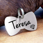 Ultra Joys Cat ID Tag Personalized Pet Tags, Durable Stainless Steel Small Pet Mini Dog Cat Tag Lightweight - Bowtie Tag in Silver