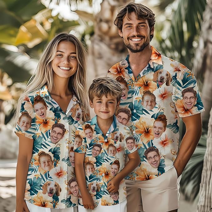 Custom Hawaiian Shirt with Face for Men Women Youth Kid, Personalized Hawaiian Shirts with Face Logo Photo Picture