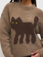 CIDER Women’s Cat Sweater Long Sleeve Crew Neck Fun Graphic Cute Patterned Chunky Pullover Sweater Tops