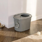 Amazon Basics Large Cat Litter Box with High Sides, Top Entry, Odor Control, Includes Scoop, 20.5 x 14.75 x 14.38 inches, Grey