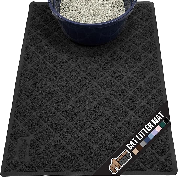 GORILLA GRIP Cat Litter Box Mat, 35x23, Water Resistant, US Designed Kitty Litter Trapping Mats, Easy to Clean, Scatter Control, Less Mess and Clean Floors, Kitten Supplies for Indoor Cats, Black