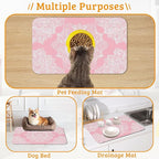 Pet Feeding Mat,Boho Mandala Absorbent Dog Cat Food Mat Pink Flower Dog Mat with Rubber Backing,Non-Slip Water Bowl Placemat,Pet Supplies 12" x 20"