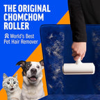 ChomChom Roller Pet Hair Remover – Original Size Reusable Lint Roller for Cat & Dog Hair on Furniture, Couch, Carpet, Car, Rugs & Bedding – Portable, Eco-Friendly (White)