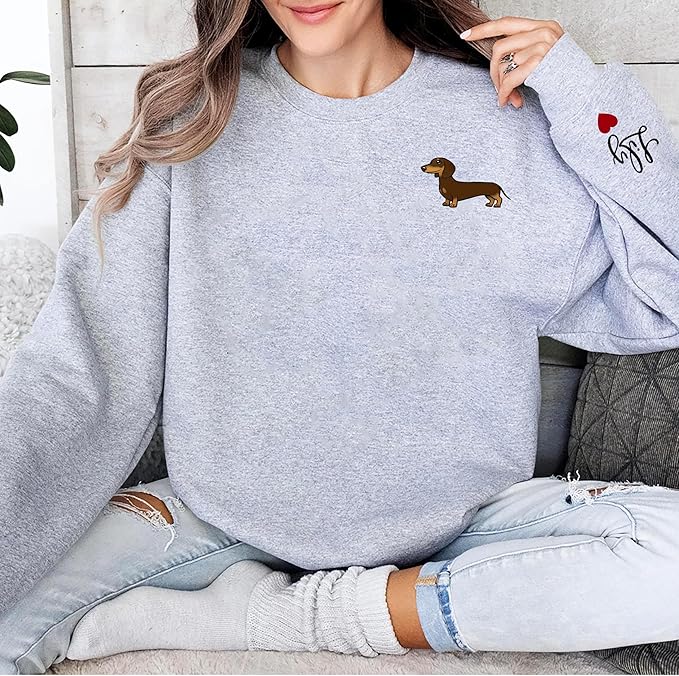 Customized Dachshund Crewneck, Custom Dog Pullover, Personalized Sausage Dog Sweatshirt, Unique Cream Pup Apparel, for Pet Lovers