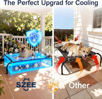 SZEE Raised Dog Bed with Detachable 2-Sided Cooling/Warming Waterproof Mat, Elevated Dog Cot Bed for Small Sized Breeds with Durable Steel Frame & Sturdy Teslin Mesh, Outdoor & Indoor All-Season Use