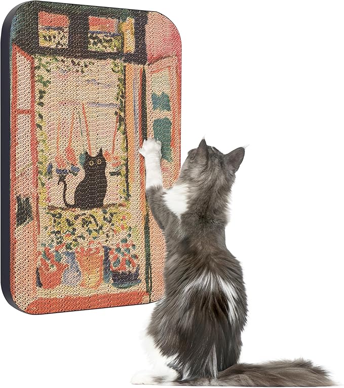 Art Cat Scratcher, Wall-Mountable Cat Scratching Board, Cat Wall Scratcher 16.7x11x1 Inch Cat Scratch Pad and Cat Scratchers for Indoor Cats Toy Furniture Protector（The Open Window）