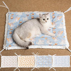 Reversible Silent Cat Bed Self Warming Pet Pad Thin Style Mat Washable Cushion Pad, Pad for Window Perch Outdoor Cat Houses, for Cats, Small Dogs, Rabbits, Non Electric,(Blue Kitten,S)