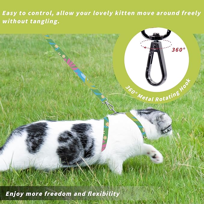 Cat Harness and Leash Set, Adjustable Kitten Harness Escape Proof Cats Harness, Soft Lightweight Walking Travel Pet Harness, Cute Kitty Harness Leash Set for Small Medium Cats, Hawaii Green