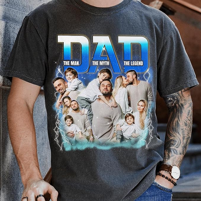 Custom Dad Shirt Personalized Picture T-Shirt for Men for New Dad Daddy Gift for Grandpa